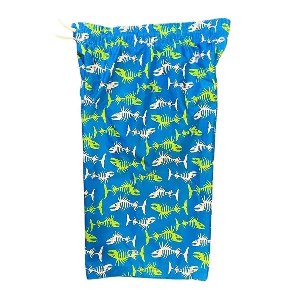OP Boys' 2XL Fish Bones Swim Trunks Multicolor Beach Pool